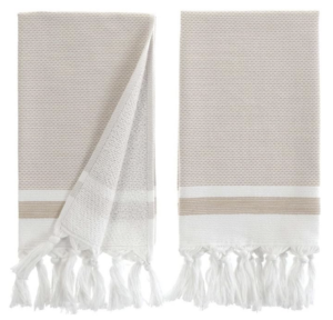 Turkish Hand Towels for Bathroom, Kitchen Towels Decorative Set of 2, Luxury Turkish Cotton Dish Tea Towels 14 x 30 Inches for Bohemian, Rustic, and Farmhouse Decor (Beige)